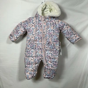 NWT Kensie Girl 0/3 Month Baby Girls Snowsuit Faux Fur Floral Print Winter Snow - Picture 1 of 9
