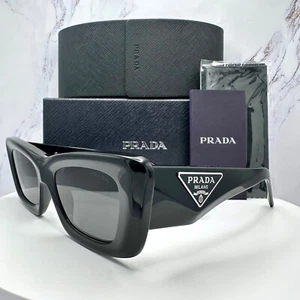 New PRADA Sunglasses Cat Eye Black Square Acetate Frame 3D Plaque Metal Logo - Picture 1 of 20