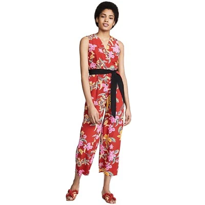 Diane Von Furstenberg Size 6 Celebration Floral Red Crossover Jumpsuit New $498 - Image 1 of 4