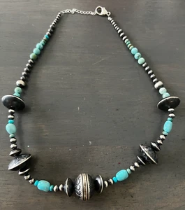 Handmade Navajo Pearls by Michelle Jameson Turquoise & Sterling Silver Necklace - Picture 1 of 11
