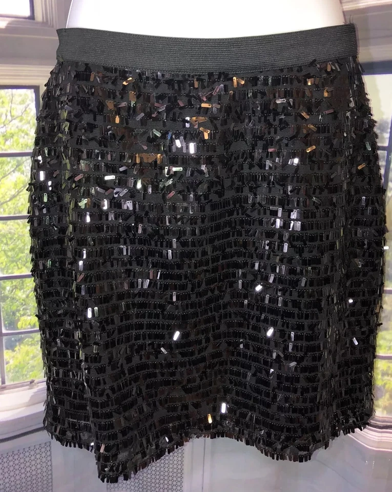 JOE Fresh XS Black SEQUIN Beaded  Elastic Waist Mini Skirt - Image 1 of 4