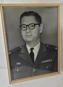 Vintage Asian American Military Chalk Framed Portrait Man Uniform Painting 19" - Picture 1 of 9