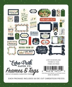 Echo Park -  Lost In Neverland - Frames & Tags Ephemera Die Cut 33/pk Disney - Picture 1 of 2