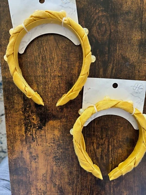 Lote de 2 diademas trenzadas con cuentas Hive & Co. amarillo mostaza NUEVO Foto 1 de 2