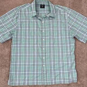 Scottevest Shirt Mens M Green Blue Plaid Conceal Carry Zip Pockets Tactical S/S - Picture 1 of 11