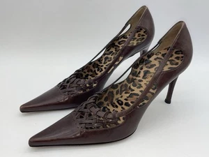 Vintage Dolce & Gabbana Cut-Out Pointed Toe Brown Leather Pumps Narrow Sz 39 AA - Picture 1 of 23