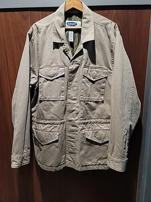 Chaqueta utilitaria vintage antigua azul marino de campo para hombre talla M caqui tostado abotonada nueva Foto 1 de 2