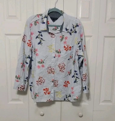 Tommy Hilfiger Floral Stripe Button Down Shirt Long Sleeve Cotton Blouse 1X - Image 1 of 4