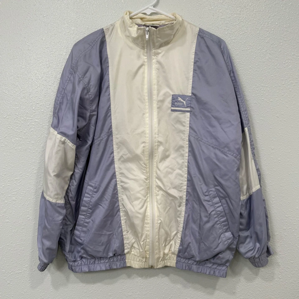 Chaqueta cortavientos vintage Puma Track retro pastel lavanda crema bloque de color L Foto 1 de 4