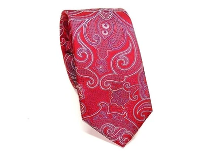 Neiman Marcus красный шелковый галстук синий и серый пейсли тонкий 59 X 3» новом состоянии - Изображение 1 из 2