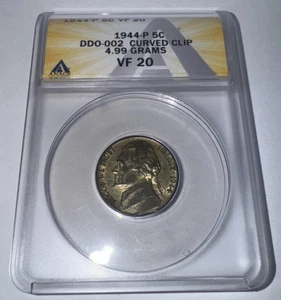 1944 P Jefferson Nickel Doubled Mint Error- ANACS DDO-002 +Clipped ONLY 2! Rare! - Picture 1 of 12
