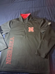 Nebraska Cornhuskers Size Large Pullover Windbreaker NCAA 1/4 Zip Black - Picture 1 of 6
