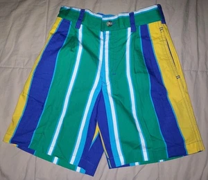 VTG NAUTICA STRIPED SHORTS YOUTH LARGE 6 BOYS KIDS GREEN YELLOW BLUE CHINO 90s - Picture 1 of 7