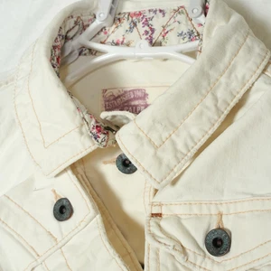 VTG Ralph Lauren Polo Jeans Co Denim Jacket Women's Medium Cream Pockets Floral - Picture 1 of 9