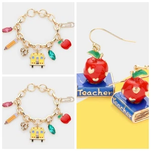 Armband Ohrringe Lehrer Wertschätzung CHARM Multicolor OHRRINGE 3D Apfel - Bild 1 von 6