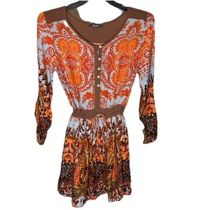 Miss Me Dress Womens 8 Babydoll Mini Boho Beach Coastal Paisley Floral Tie Front - Picture 1 of 11