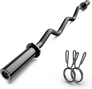 Olympic EZ Curl Barbell Bar 47", 2-Inch for Weight 47 inches, Black - Picture 1 of 7