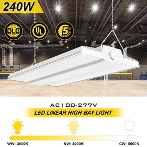 LED Linear High Bay Shop Light 240W Warehouse Commercial Light 3/4/5K 100-277VAC - Picture 1 of 17