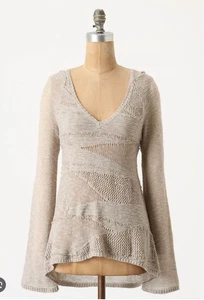 Suéter Anthropologie RARO Tejido Paloma Beige Con Capucha Crochet Abierto Boho GRANDE - Imagen 1 de 5