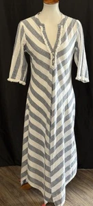 Roller Rabbit Berenice Caftan Midi Dress Striped Tassel Hem Bohemian Blue XS - Picture 1 of 7