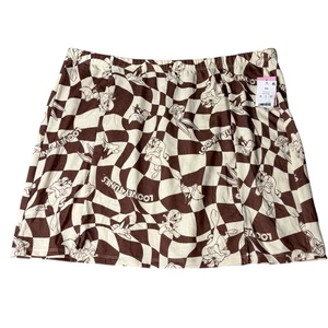 Looney Tunes Skirt Brown Checkerboard Cartoon Character Print XXL - Picture 1 of 7