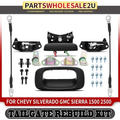 Kit de reconstrucción de herrajes de puerta trasera de metal con cable para Chevy Silverado GMC Sierra 1500 Foto 1 de 4