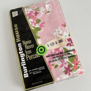 2 VTG Burlington House Never Iron Pillowcase NOS Mod Floral 60s Flower PINK - Picture 1 of 3