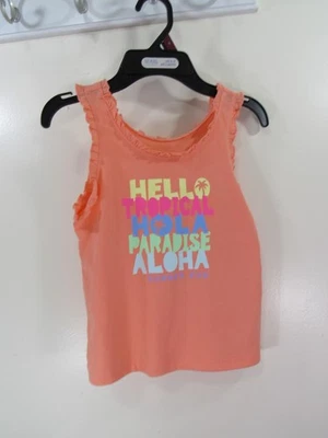 New 365 Kids Mini Ruffle Tank Size 6 Orange HELLO TROPICAL HOLA PARADISE... - Image 1 of 4