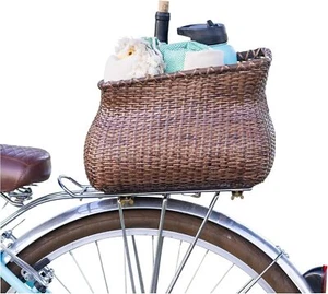 Rear Bike Basket - Handmade Rattan Cruiser Bike Basket Rear-Rack Mounted Bicycle - Picture 1 of 9