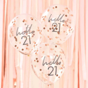 Rose Gold Confetti 'Hello 21' Balloons 5pk 21st Birthday Party Decorations - Picture 1 of 2