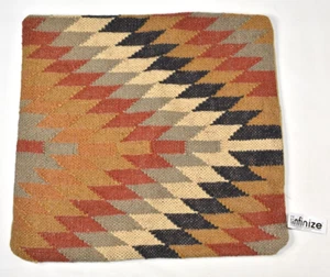 Wool Jute Throw Pillow Cushion Cover Kilim Indian Decorative Boho 18x18 NEW - Picture 1 of 10