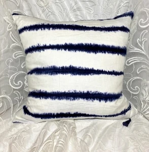 Serena & Lily Capitola Stripe Throw Pillow / Insert Linen Navy Blue White 20x20 - Picture 1 of 11