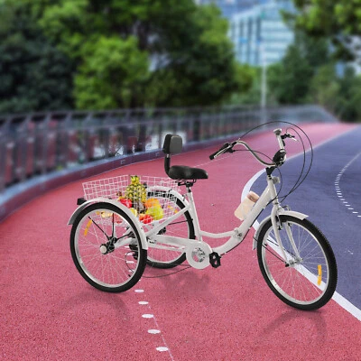 Klapprad Dreirad f??r Erwachsene 24"Zoll 7-Gang 3-R?der Fahrrad mit Einkaufskorb - Bild 1 von 4