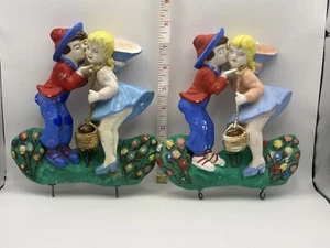 Vintage Chalkware Jack & Jill Kissing Wall Decor, Key Holder - Picture 1 of 4