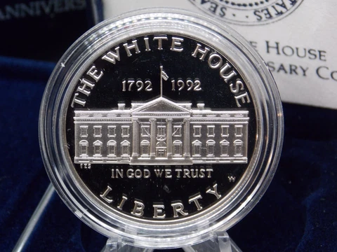 1992 "W" Commemorative WHITE HOUSE 200th Silver PROOF Dollar $1 Coin Box & COA Cover