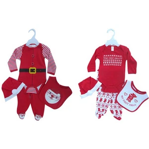 4-teiliges Neugeborenes Baby Kinder Mein 1. WEIHNACHTEN Outfit Body Hose Lätzchen Mütze Set 3-6M - Bild 1 von 3