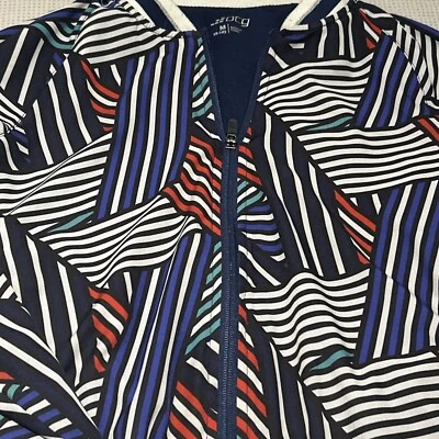BCG Contrasted Trim  Zip Up Blue Geometric Bomber Jacket Casual Activewear Sz M - Image 1 of 4