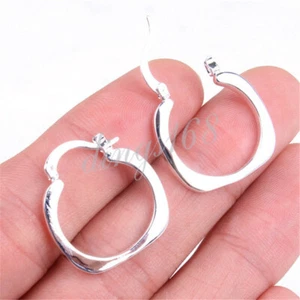 #BUY 1 GET 1 FREE# Genuine 925 Sterling Silver 20mm Small Square Hoop Earrings - Picture 1 of 2