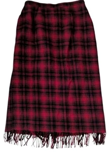 Vintage Woolrich Fransen Maxirock kariert Wolle Damen 16 Plus rot schwarz lang Boho  - Bild 1 von 10