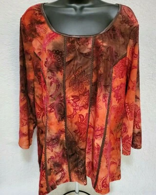 Serenade Spice Womens Shirt Top Blouse Size 2X Brown Floral NEW - Image 1 of 4