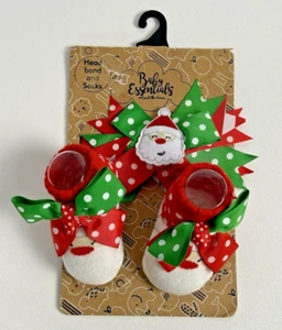 Baby Essentials Christmas 2 piece Santa Headband Socks Red Green Polka Dot 0-6 M - Picture 1 of 5