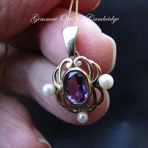 9k 9ct Gold Amethyst and Pearl Cluster Pendant 14ct 18" Chain Necklace 2.05g - Picture 1 of 5