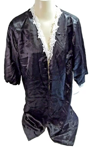Sleepwear Kimono Robe Sleepwear Bathrobes Silk Lace Black/White Satin Robe Sz 7 - Picture 1 of 10