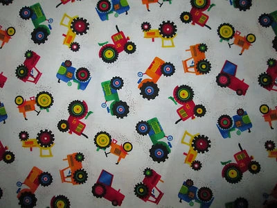Tractors Farm Small Multi Colors White Cotton Fabric FQ - Image 1 of 4
