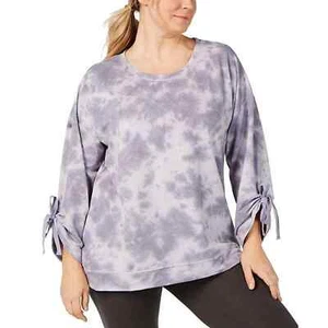 Ideology Womens Plus Blue Tie-Dyed Crewneck Tie Sleeve Top Size 2X - Picture 1 of 5