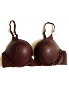 Victoria’s Secret Bombshell Push Up Add 2 Cup Size Bra Faux Leather Brown NWT - Picture 1 of 3