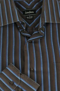 Neiman Marcus Men's Brown & Blue Striped Cotton Casual Shirt M Medium - Picture 1 of 4