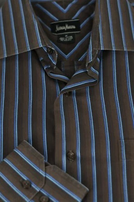 Neiman Marcus Men's Brown & Blue Striped Cotton Casual Shirt M Medium - Image 1 of 4