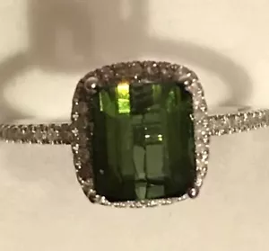 1,89 Karat natürlicher neuwertiger grüner Turmalin Diamanten Heiligenschein Oktober Geburtsstein 10k Ring - Bild 1 von 10