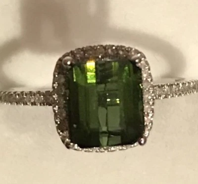 Anel 10k pedra de nascimento outubro halo diamantes turmalina verde menta natural 1,89 ct - Imagem 1 de 4